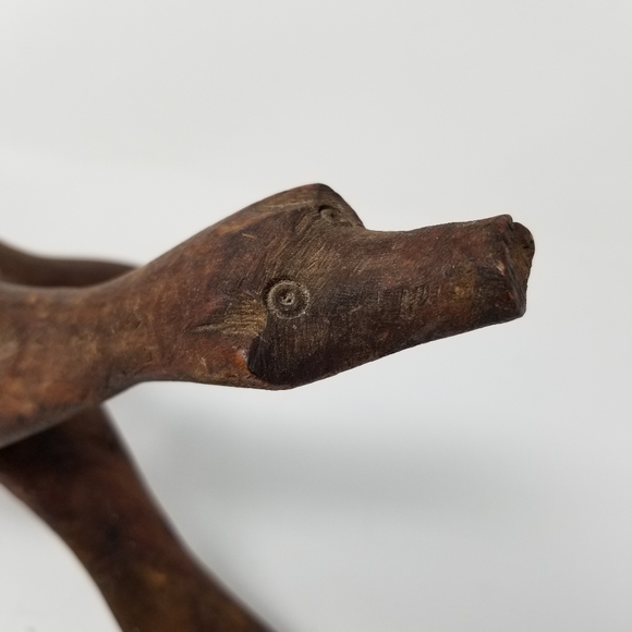 Wood Carved Folk Art Sculpture Creature Face Snake Stand Primitive Interlocking - Picture 13 of 15